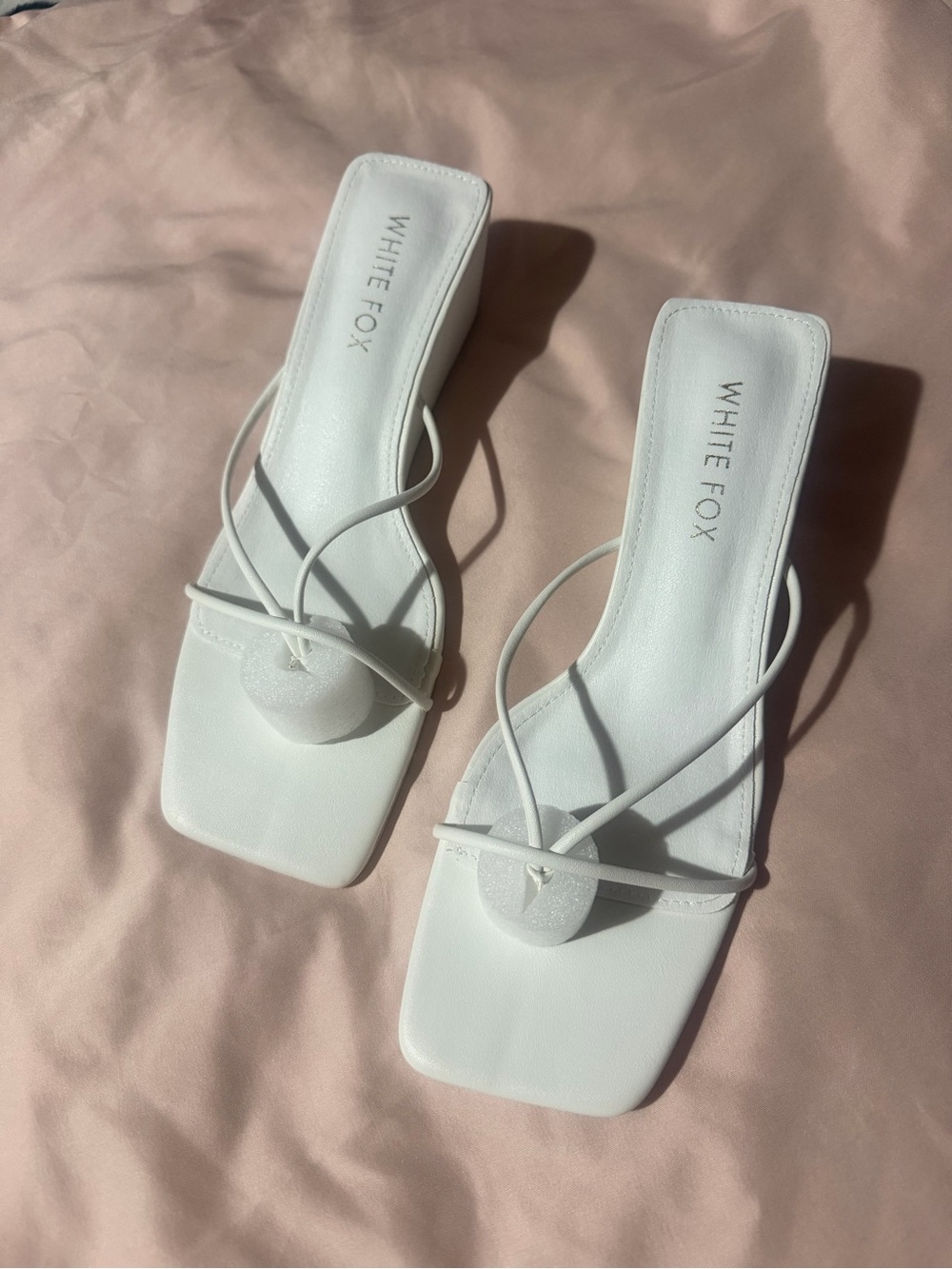 White Fox Boutique Minimal White Square-Toe Strappy Heels